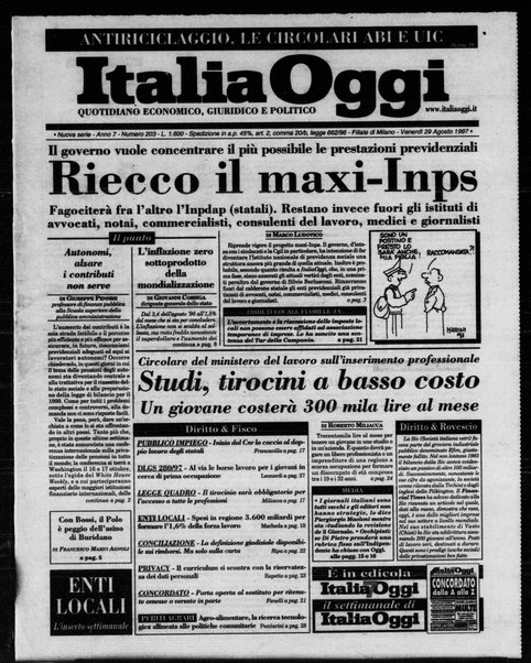 Italia oggi : quotidiano di economia finanza e politica